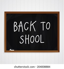 Vector thematic illustration. Realistic chalkboard with back to school type. Solid but playfully back to school template.