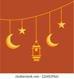 Vector Theme Graphics of Ramadan with Moon, Stars, Lanterns.  white background.