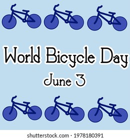 Vector theme of World bicycle day June 3. Illustration of a bicycle in blue color isolated in light blue