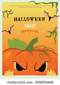 Vector themed banner for the Halloween holiday with an evil pumpkin that looks out from below