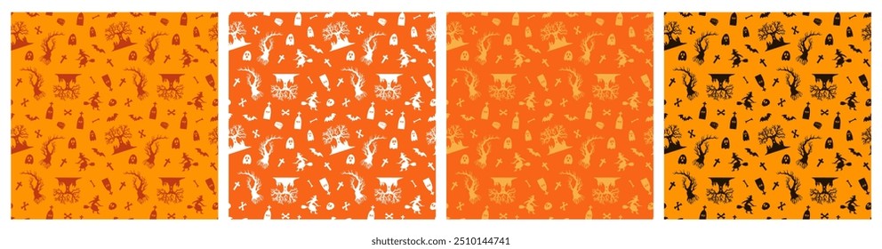 Vector themed seamless repeating Halloween pattern in different shades of orange for your designs.