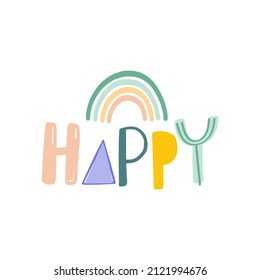 Vektor-thematische Typografie glücklich und Regenbogen