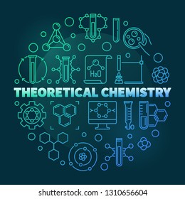 Vector Theoretical Chemistry colored round illustration in thin line style on dark background