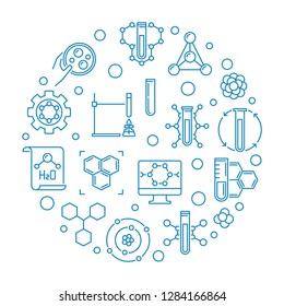 Vector Theoretical Chemistry concept blue round outline illustration on white background