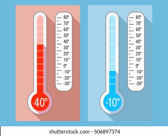 Vector thermometer. Hot and cold temperature. Flat design illustration.