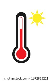 Vector thermometer icon with sun icon. Warm weather. Temperature sensor. Simple flat design for apps and websites