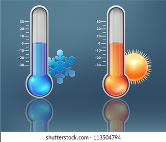 Vector Thermometer Icons: heating and cooling