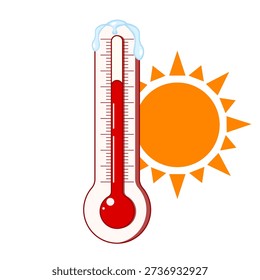 Vector Thermometer  with red liquid isolated transparent background. Very hot weather temperature symbol template design. Editable stroke. EPS 10