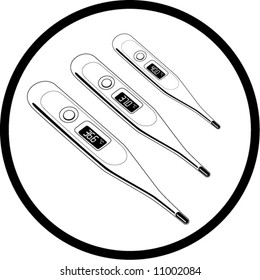 Vector thermometers icon. Shows 36.6, 37 and 40 degrees Celsius. Black and white. Simply change. In my portfolio there is version 4 in 1.