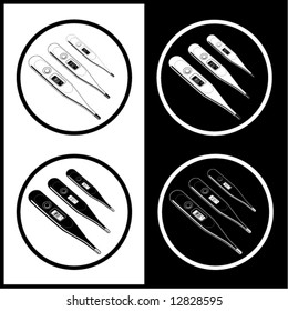 Vector thermometers icons. Shows 36.6, 37 and 40 degrees Celsius. Black and white. Simply change.
