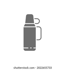 Vector thermos with a cup grey icon.