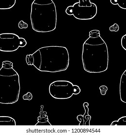 Vector thermos with mug seamless pattern. 