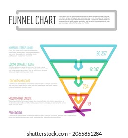 Vector Thick Line Infographic 4 Level Layers Funnel Template With Descriptions - Reverse Pyramid Template