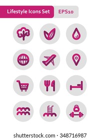Vector thick lines lifestyle related icon set