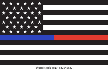 Vector Thin Blue Line & Red Line Police & Fire Respect And Honor Law Enforcement Flag