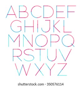 Vector thin font with round and soft strokes. Custom type design. Modern typeface made of  colorful lines. Cyan and magenta