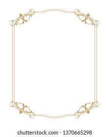 Vector thin gold beautiful decorative vintage frame for your design. Making menus, certificates, salons and boutiques. Gold frame on a dark background. Space for your text. Vector illustration.
