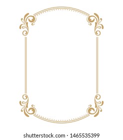 Vector thin gold beautiful decorative vintage frame for your design. Making menus, certificates, salons and boutiques. Gold frame on a dark background. Space for your text.