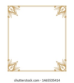 Vector thin gold beautiful decorative vintage frame for your design. Making menus, certificates, salons and boutiques. Gold frame on a dark background. Space for your text.