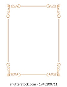 Vector thin gold beautiful decorative vintage frame for your design. Making menus, certificates, salons and boutiques. Gold frame on a dark background. Space for your text. Vector illustration.