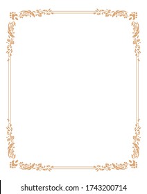 Vector thin gold beautiful decorative vintage frame for your design. Making menus, certificates, salons and boutiques. Gold frame on a dark background. Space for your text. Vector illustration.