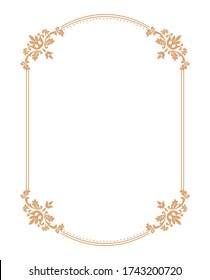 Vector thin gold beautiful decorative vintage frame for your design. Making menus, certificates, salons and boutiques. Gold frame on a dark background. Space for your text. Vector illustration.
