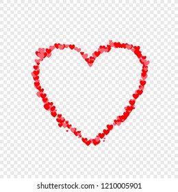 Vector Thin Heart Shaped Frame, Little Red and Pink Hearts, Isolated Wedding Illustration.