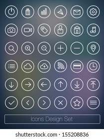 Vector thin icons design set. Moder simple line icons. Ultra thin icons on abstract blue background.