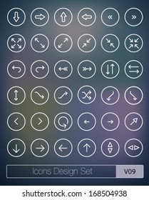 Vector thin icons design set. Arrows. Moder simple line icons. Ultra thin icons on abstract blue background. Volume 09