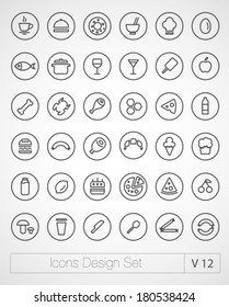 Vector thin icons design set. Moder simple line icons. Ultra thin food icons on white background. Volume 12