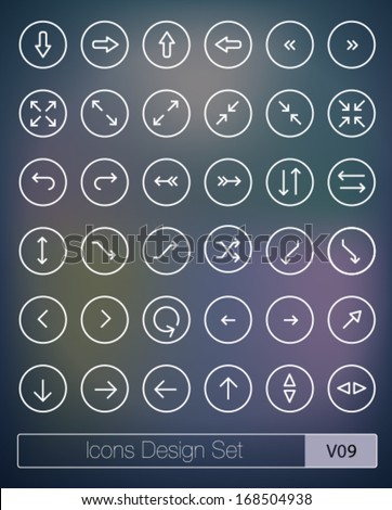 Vector thin icons design set. Arrows. Moder simple line icons. Ultra thin icons on abstract blue background. Volume 09