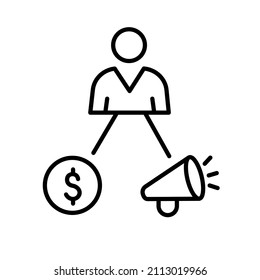 icono de marketing de afiliación de línea delgada vectorial