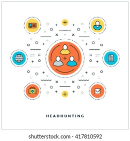 Vector thin line business concept. Flat style illustration for website banner or promotional materials. Line icons and design elements