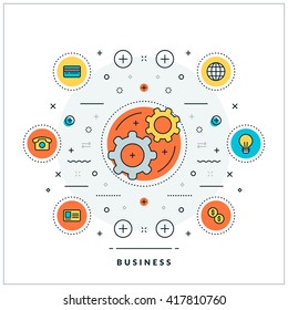 Vector thin line business concept. Flat style illustration for website banner or promotional materials. Line icons and design elements