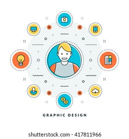 Vector thin line business concept. Flat style illustration for website banner or promotional materials. Line icons and design elements