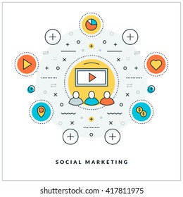 Vector thin line business concept. Flat style illustration for website banner or promotional materials. Line icons and design elements