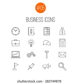 Vector thin line business icons collection on white background
