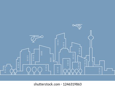 Vector thin line city illustration concept for any use