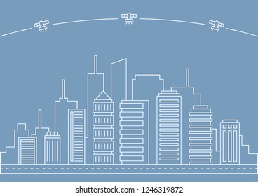Vector thin line city illustration concept for any use