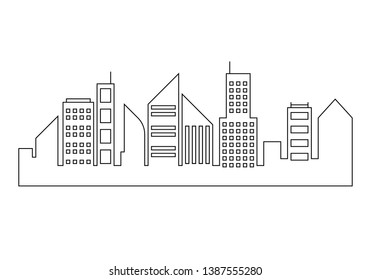 Vector thin line city landscape. Panorama urban modern city landscape with high skyscrapers.
