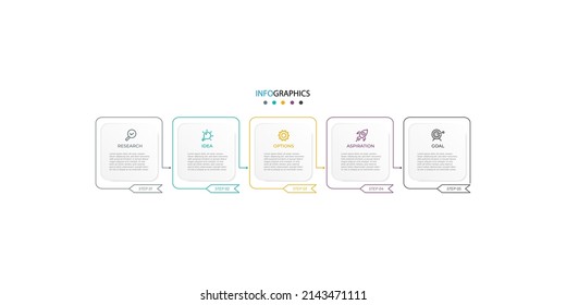 Vector thin line design for Business infographic with tag and 5 options or steps. Can be used for workflow diagram, info chart, web design.