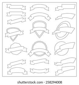Vector Thin Line Design Elements of retro styled ribbons and banners