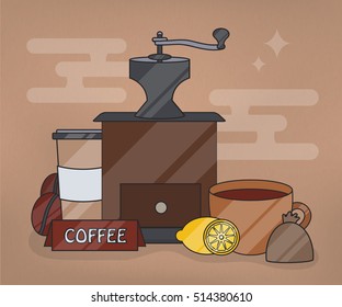 Vector thin line design illustration of coffee. Vintage decoration poster for drink menu, cafe and restaurant.