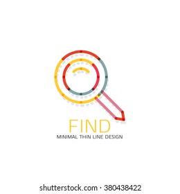 Vector thin line design logo magnifying glass, search and find or zoom logotype concept. Linear minimalistic business icon