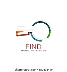 Diseño de línea delgada vectora lupa de vidrio, búsqueda y búsqueda o ampliación del concepto de logotipo. Icono de negocio lineal minimalista
