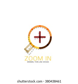 Vector thin line design logo magnifying glass, search and find or zoom logotype concept. Linear minimalistic business icon