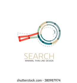 Vector thin line design logo magnifying glass, search and find or zoom logotype concept. Linear minimalistic business icon