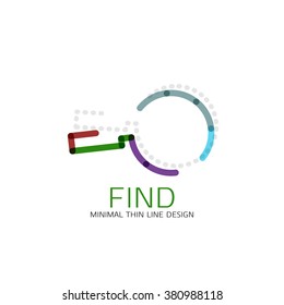 Vector thin line design logo magnifying glass, search and find or zoom logotype concept. Linear minimalistic business icon