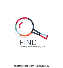 Vector thin line design logo magnifying glass, search and find or zoom logotype concept. Linear minimalistic business icon