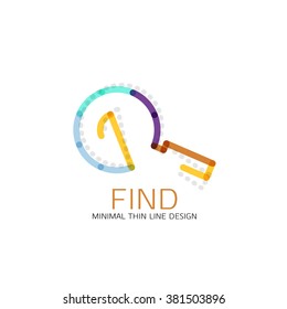 Vector thin line design logo magnifying glass, search and find or zoom logotype concept. Linear minimalistic business icon